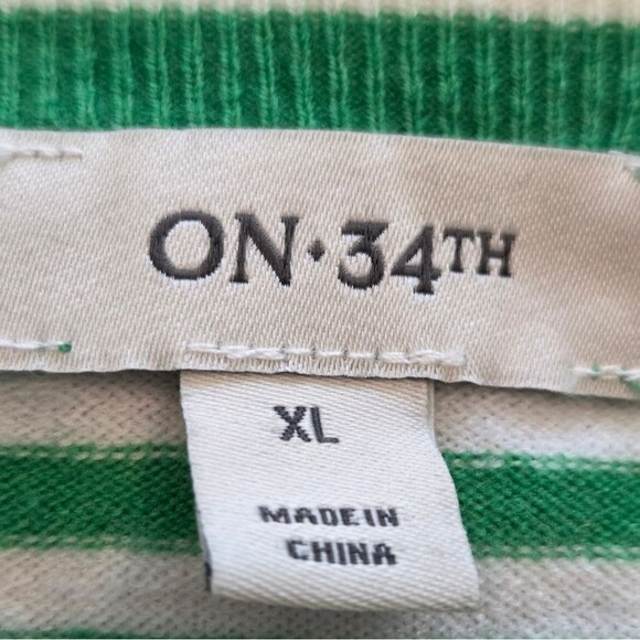 On 34th Cardigan Sweater Green & White Stripe Rhinestone buttons Size XL - Picture 4 of 7